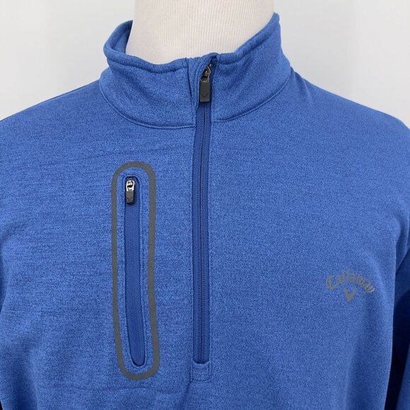 Callaway Mens Pullover Sweatshirt Jacket 1/4 Zip XL Extra Large Solid Blue Polye - Picture 1 of 10